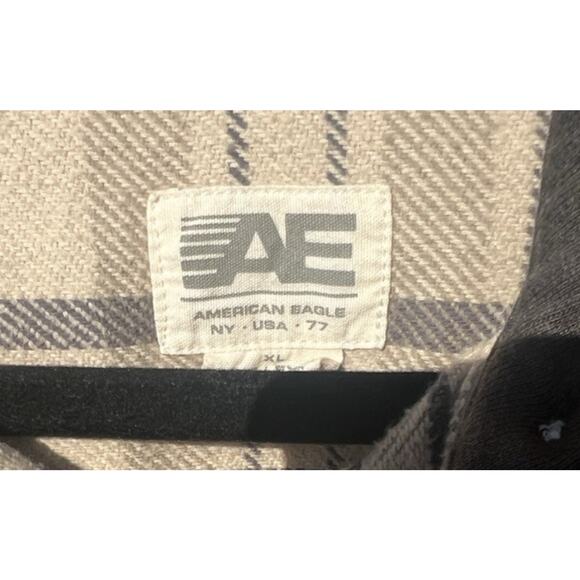 American Eagle Men’s Hooded Plaid Flannel Thick Shirt 90's Fall Holiday Beige XL - Picture 9 of 9